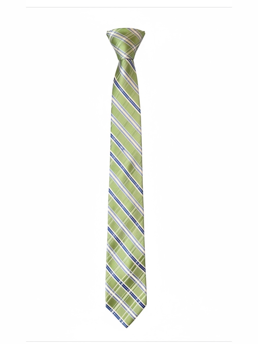 Michael Kors Lime Green Plaid Silk Tie with Navy and White Stripes